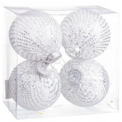 Christmas Baubles White Silver Plastic Fabric Sequins 10 x 10 x 10 cm (4 Units)