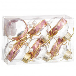 Jõulukaunid roosad läbipaistvad kuldsed plastikkangast lasso 6 x 6 x 6 cm (6 ühikut)