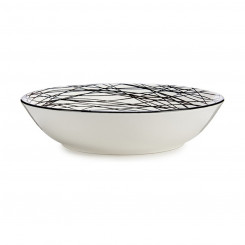 Deep Plate Stripes Black White Ø 20 cm Porcelain (6 Units)