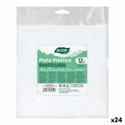 Set of reusable plates Algon Square White Plastic 23 x 23 x 2 cm (24 Units)