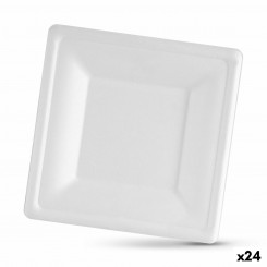 Set of plates Algon Disposable White Sugar Cane Square 16 cm (24 Units)