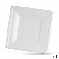 Set of plates Algon Disposable White Sugarcane Square 16 cm (12 Units)