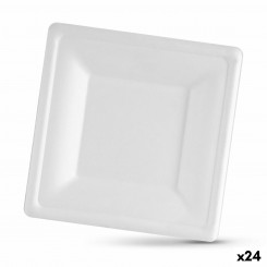 Set of plates Algon Disposable White Sugar Cane Square 20 cm (24 Units)