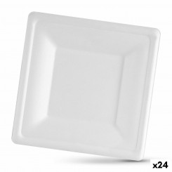 Set of plates Algon Disposable White Sugarcane Square 26 cm (24 Units)