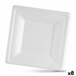 Set of plates Algon Disposable White Sugarcane Square 26 cm (8 Units)