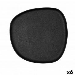 Flat plate Bidasoa Fossil Black Ceramic Square 26.3 x 25.5 x 2.4 cm (6 Units)