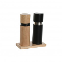 Salt and pepper shakers Home ESPRIT Black Natural Stainless steel Rubber tree 14 x 7 x 16.5 cm