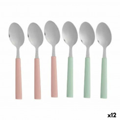 Set of Spoons Green Pink Silver Stainless steel Plastic 18,7 cm (12 Units)