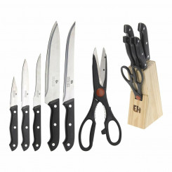 Набор кухонных ножей и подставка, отличные ножницы для дома, 7 предметов, черное дерево, нержавеющая сталь, полипропилен