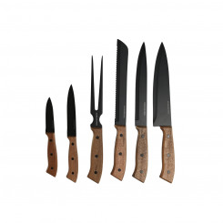 Knife set Home ESPRIT Black Stainless steel Acacia 4 x 1 x 33 cm 6 Pieces, parts