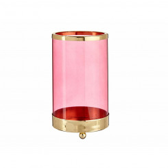 Candleholder Pink Golden Cylinder Metal Glass (9,7 x 16,5 x 9,7 cm)