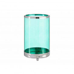 Candleholder Silver Blue Cylinder Metal Glass (12,2 x 19,5 x 12,2 cm)