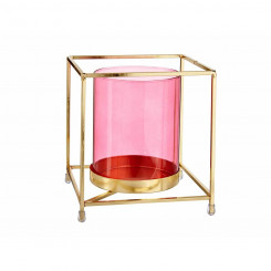 Подсвечник квадратный, розовый, золотой, металлический стакан (14 x 15,5 x 14 см)