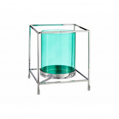Подсвечник квадратный, серебристо-синий, металлическое стекло (14 x 15,5 x 14 см)