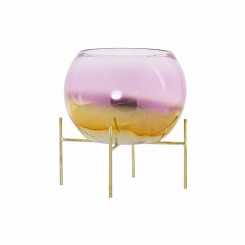 Candleholder DKD Home Decor 8424001830619 19 x 19 x 20,5 cm Crystal Pink Golden Metal