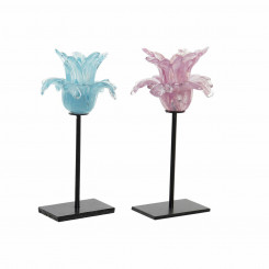 Candleholder DKD Home Decor Crystal Blue Pink Metal 12 x 12 x 24 cm (2 Units)