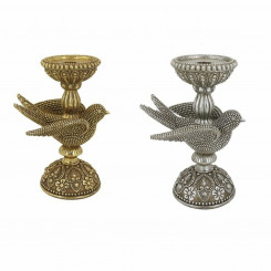 Candle Holder DKD Home Decor 17 x 11 x 25 cm Silver Golden Resin Bird (2 Units)