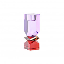 Candleholder DKD Home Decor 4 x 4 x 12 cm Crystal Red Lilac Bicoloured