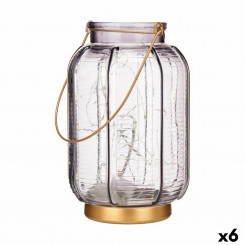 LED Lantern Stripes Grey Golden Glass 13,5 x 22 x 13,5 cm (6 Units)