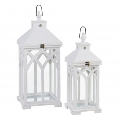 Lantern Candleholder White Fir wood 28 x 28 x 70 cm (2 Units)
