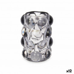 Candleholder Microbeads Grey Crystal 8,4 x 12,5 x 8,4 cm (12 Units)