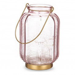 Светодиодный фонарь в полоску розовое золото стекло (13,5 х 22 х 13,5 см)