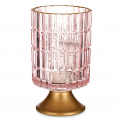 LED laterna triibud roosa kuldne klaas (10,7 x 18 x 10,7 cm)