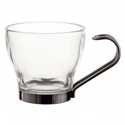 Piece Coffee Cup Set Quid Transparent Steel Glass (110 ml) (3 Units)