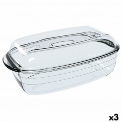 Serving Platter Ô Cuisine Rectangular With lid 1,6 L 2,9 L Transparent Glass (3 Units)