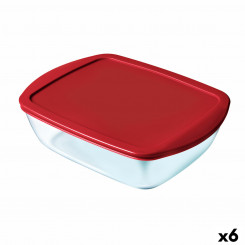 Ristkülikukujuline kaanega lõunakarp Pyrex Cook & Store ristkülikukujuline 1 l punane klaas (6 ühikut)