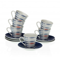 Set of Mugs with Saucers Versa Coffee Fish Porcelain (12 Pieces)