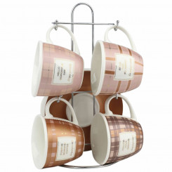 Piece Coffee Cup Set DKD Home Decor Pink Metal Brown White 210 ml 4 Pieces