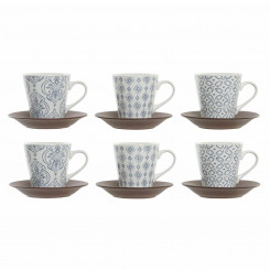 Piece Coffee Cup Set DKD Home Decor Blue Brown Rubber wood White Stoneware 150 ml