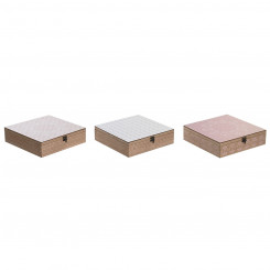 Коробка для настоев DKD Home Decor Кристалл Розовый Металл Белый МДФ Дерево (24 x 24 x 7 см) (3 шт.)