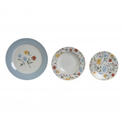 Tableware DKD Home Decor Floral Porcelain Blue White 27 x 27 x 3 cm 18 Pieces