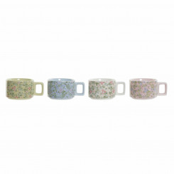 Piece Coffee Cup Set DKD Home Decor Blue Pink Metal Green 260 ml Dolomite (4 Pieces)
