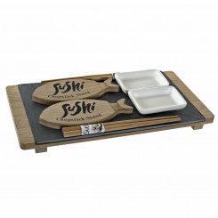 Sushi Set DKD Home Decor Ceramic Natural Black Board Oriental 30 x 15 x 4 cm (9 Pieces)