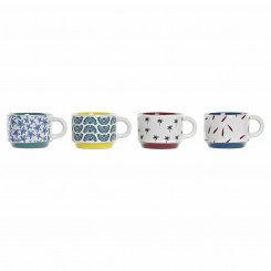 Piece Coffee Cup Set DKD Home Decor Multicolour Blue Metal Turquoise Yellow Maroon Stoneware 150 ml 4 Pieces
