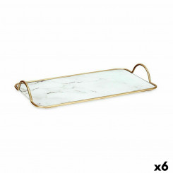 Tray Marble White Golden Metal Glass 35 x 4,5 x 20 cm (6 Units)