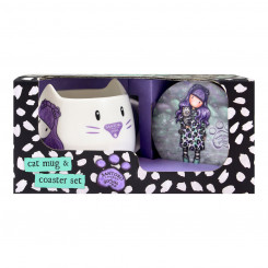 Komplekt Gorjuss Smitten kitten Cup Coasters 2 tükki keraamilised mustvalged