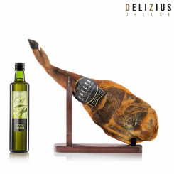 Набор лопаток иберийской ветчины зернового откорма, оливкового масла и держателя для ветчины Delizius Deluxe