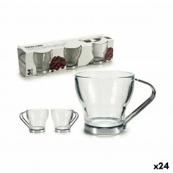 Набор кофейных чашек, серебристый металл, прозрачное стекло, 24 шт.