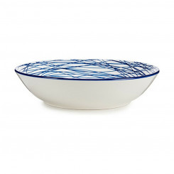 Deep Plate Stripes Porcelain Blue White 6 Units (20 x 4,7 x 20 cm)