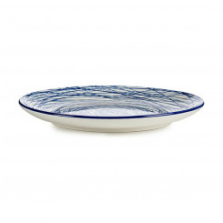 Flat plate Stripes Porcelain Blue White 6 Units (24 x 2,8 x 24 cm)