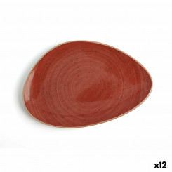 Flat plate Ariane Terra Triangular Ceramic Red (Ø 21 cm) (12 Units)
