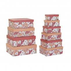 Set of Stackable Organising Boxes DKD Home Decor Fuchsia White Peach Cardboard (43,5 x 33,5 x 15,5 cm)
