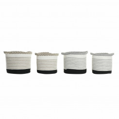 Basket set DKD Home Decor Stripes Black Grey Brown Cotton White Boho (2 pcs) (4 pcs)