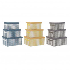 Set of Stackable Organising Boxes DKD Home Decor Grey Blue Yellow 40 x 30 x 20 cm