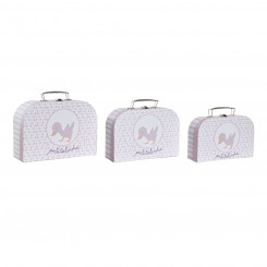 Set of decorative boxes DKD Home Decor Pink Metal Multicolour Cardboard (28 x 9,5 x 20 cm)