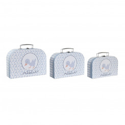 Set of decorative boxes DKD Home Decor Blue Metal Multicolour Cardboard (28 x 9,5 x 20 cm)